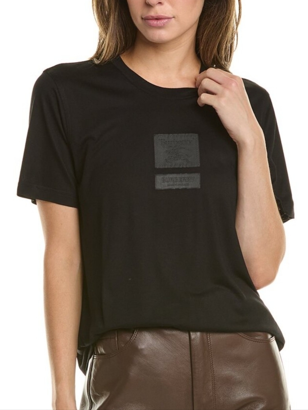Burberry Black Tee with Silk and Logo Patches. 100% Authentic